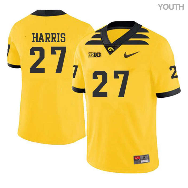 Youth Iowa Hawkeyes NCAA #27 Jermari Harris Yellow Authentic Nike Alumni Stitched College Football Jersey WG34L57EY